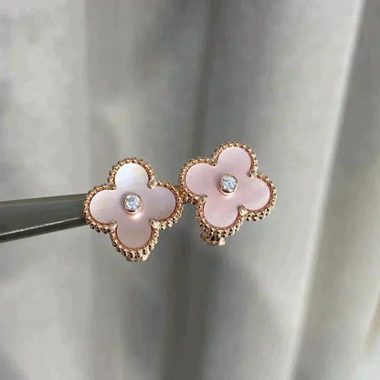 [Glitter Jewelry]CLOVER MEDIUM 1 MOTIFS  PINK MOP DIAMOND EARRINGS