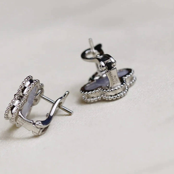 [Glitter Jewelry]CLOVER MEDIUM 1 MOTIFS  WHITE MOP EARRINGS SILVER