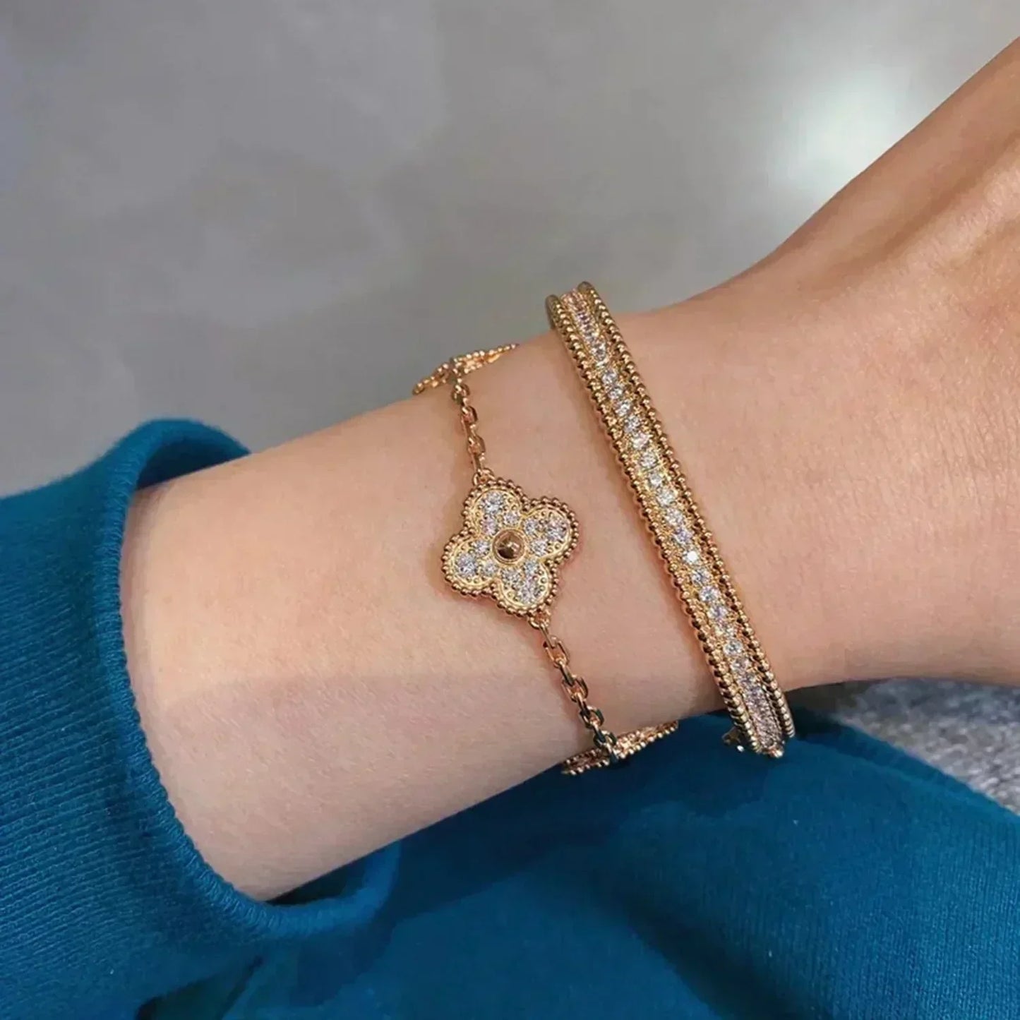 [Glitter] CLOVER 5 MOTIF FULL DIAMOND BRACELET COLLECTION