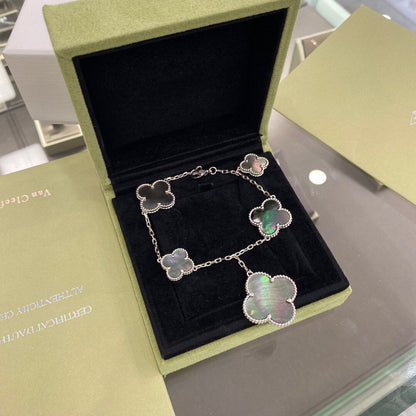 [Glitter Jewelry]CLOVER 5 MOTIFS SIVLER DARK MOP BRACELET