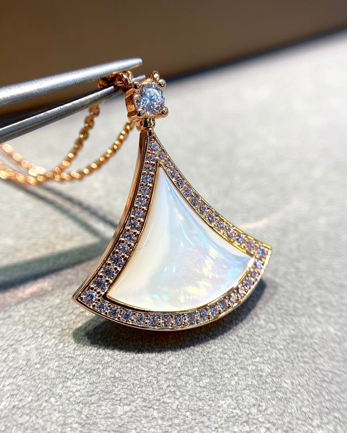 [Glitter Jewelry]DREAM MOP DIAMOND PAVED PINK GOLD NECKLACE