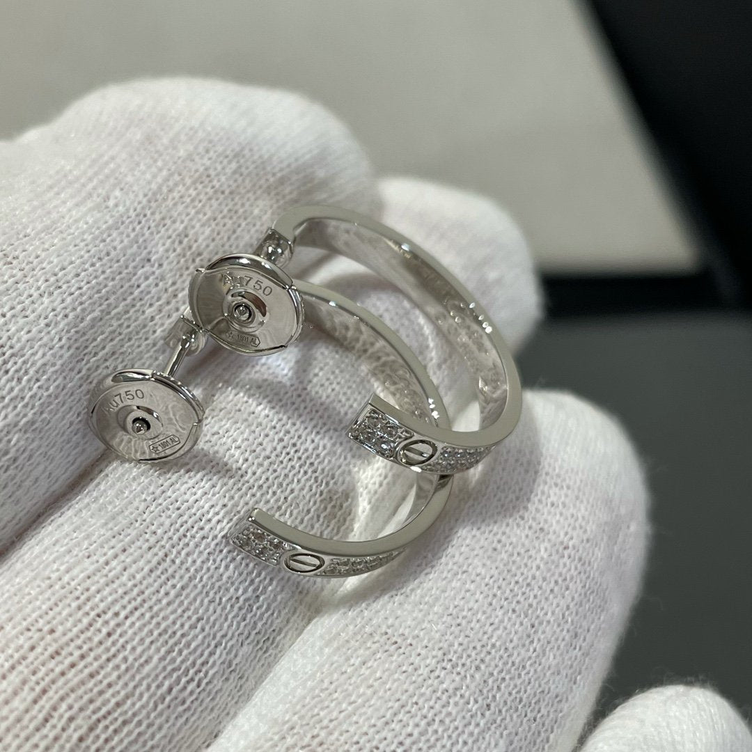 [Glitter Jewelry]LOVE DIAMOND SILVER HOOP EARRINGS