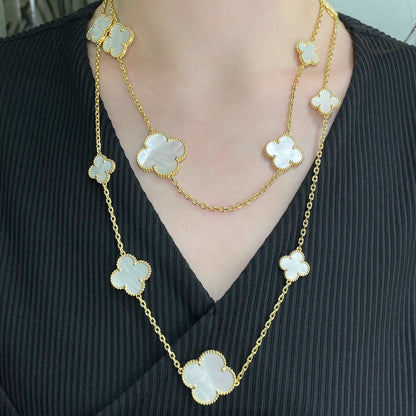 [Glitter Jewelry]CLOVER 16 MOTIF WHITE MOP GOLD NECKLACE