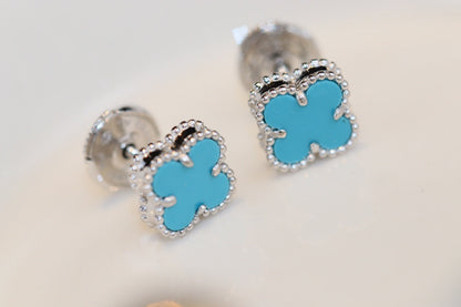 [Glitter Jewelry]CLOVER MINI TURQUOISE SILVER STUD EARRINGS