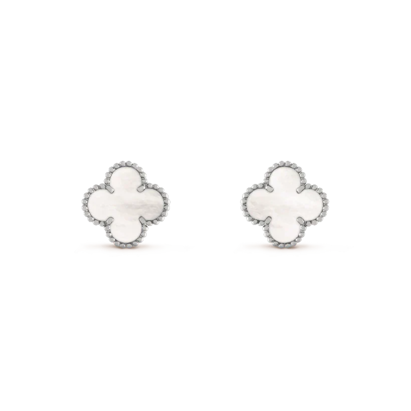 [Glitter Jewelry]CLOVER MEDIUM 1 MOTIFS  WHITE MOP EARRINGS SILVER