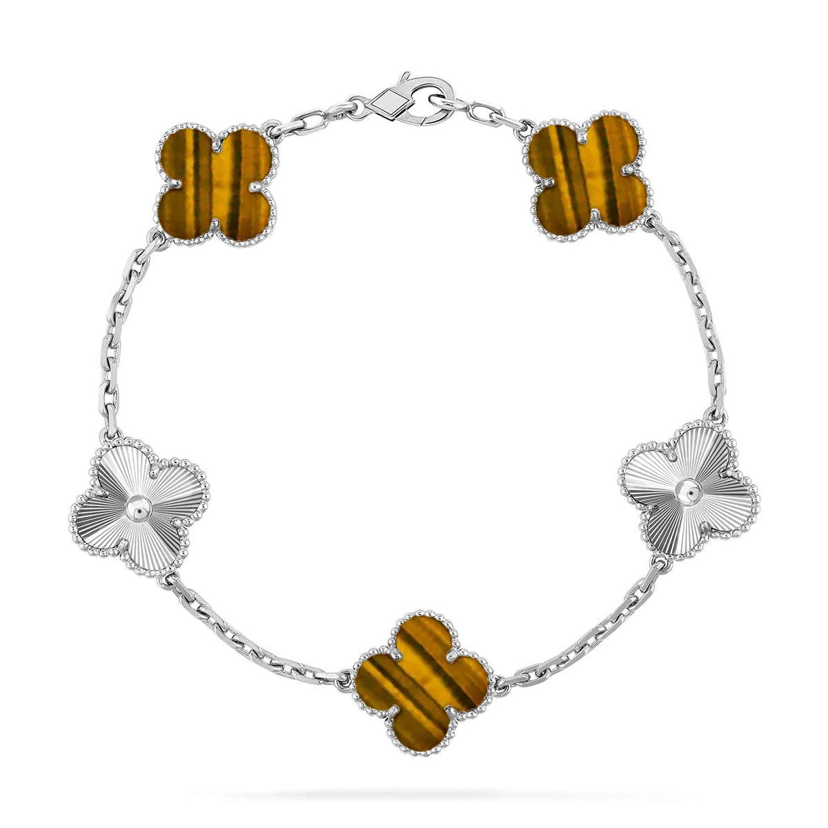 [Glitter] CLOVER 5 MOTIFS TIGER EYE BRACELET COLLECTION