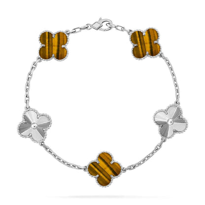 [Glitter] CLOVER 5 MOTIFS TIGER EYE BRACELET COLLECTION