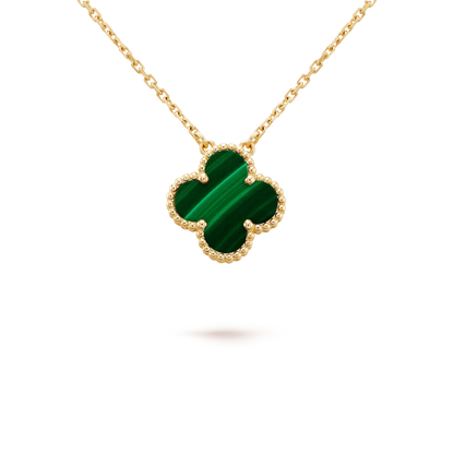 [Glitter Jewelry]CLOVER 15MM MALACHITE SINGLE FLOWER  NECKLACE