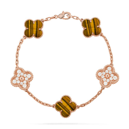 [Glitter] CLOVER 5 MOTIFS TIGER EYE BRACELET COLLECTION