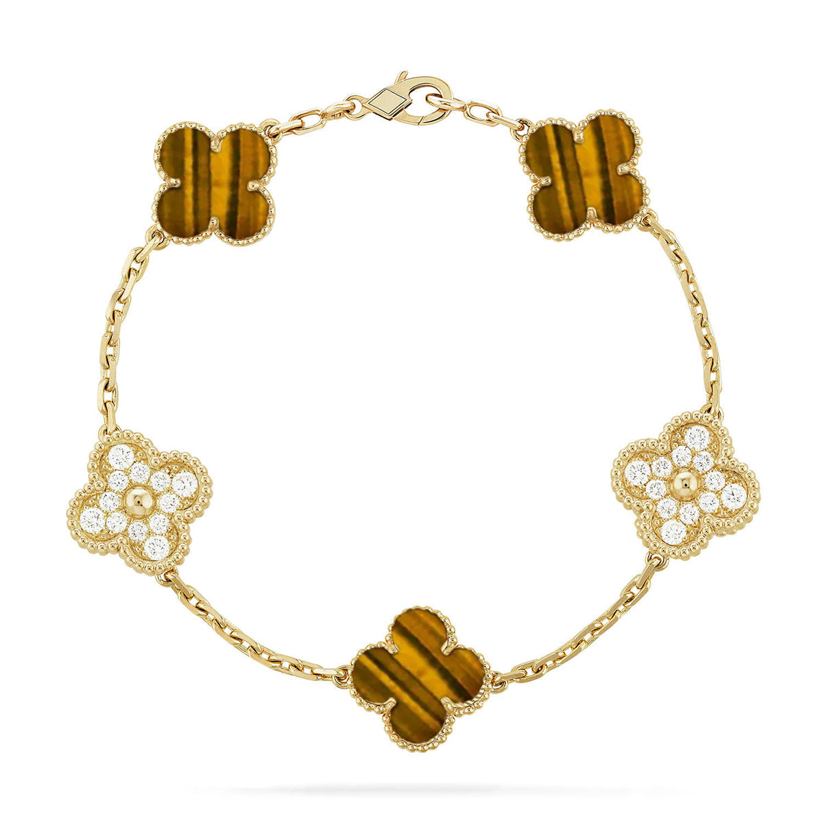 [Glitter] CLOVER 5 MOTIFS TIGER EYE BRACELET COLLECTION