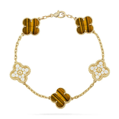 [Glitter] CLOVER 5 MOTIFS TIGER EYE BRACELET COLLECTION