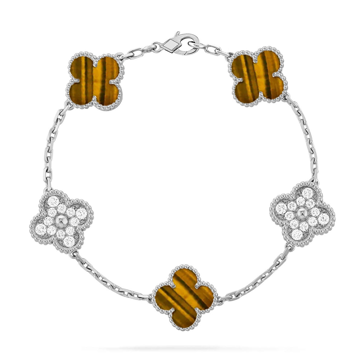 [Glitter] CLOVER 5 MOTIFS TIGER EYE BRACELET COLLECTION