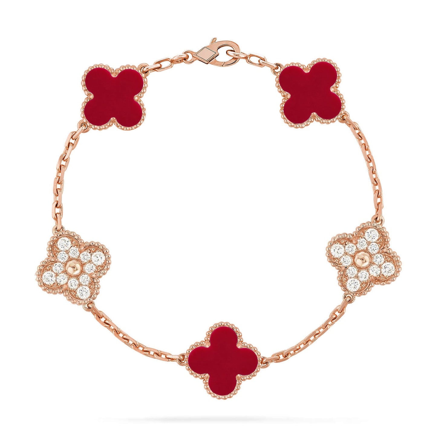 [Glitter] CLOVER 5 MOTIF RED CORNELIAN BRACELET COLLECTION