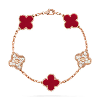 [Glitter] CLOVER 5 MOTIF RED CORNELIAN BRACELET COLLECTION