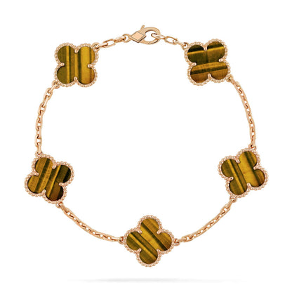 [Glitter] CLOVER 5 MOTIFS TIGER EYE BRACELET COLLECTION