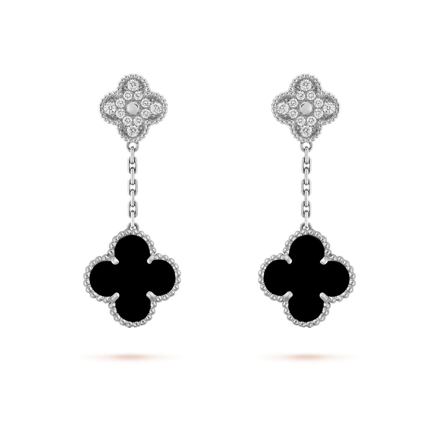 [Glitter Jewelry]CLOVER 2 MOTIFS  DIAMOND ONYX EARRINGS SILVER