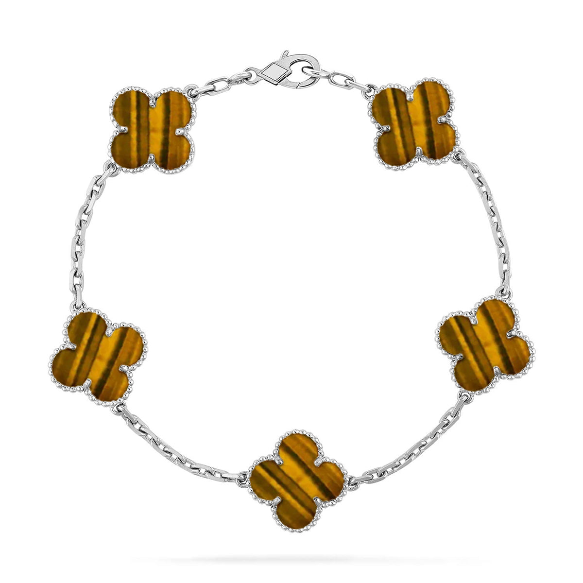 [Glitter] CLOVER 5 MOTIFS TIGER EYE BRACELET COLLECTION