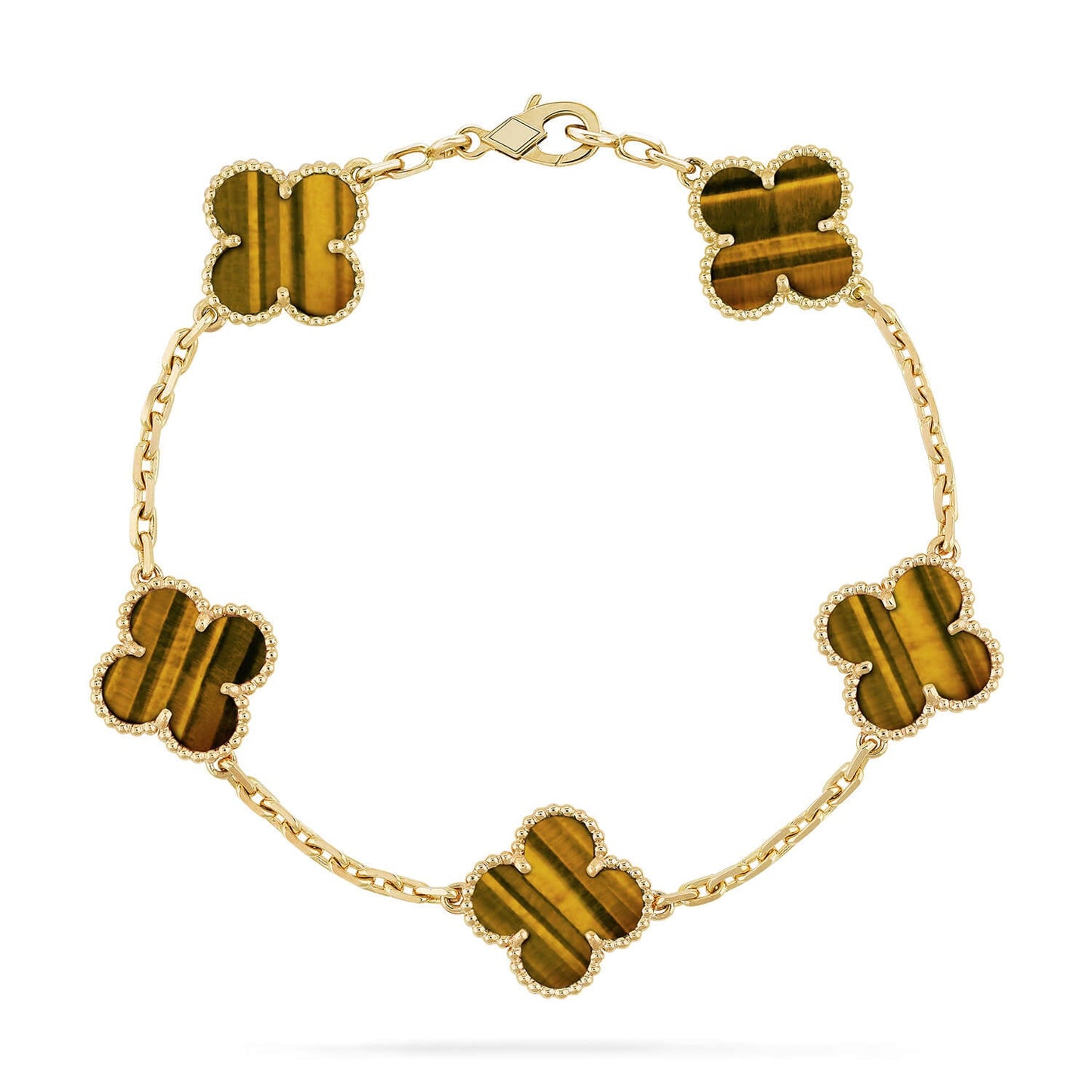 [Glitter] CLOVER 5 MOTIFS TIGER EYE BRACELET COLLECTION