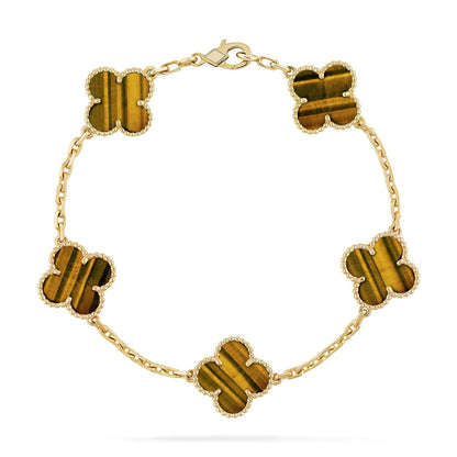 [Glitter] CLOVER 5 MOTIFS TIGER EYE BRACELET COLLECTION