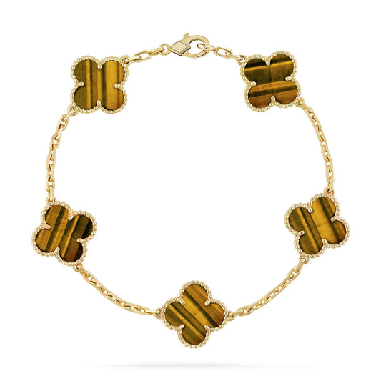 [Glitter] CLOVER 5 MOTIFS TIGER EYE BRACELET COLLECTION
