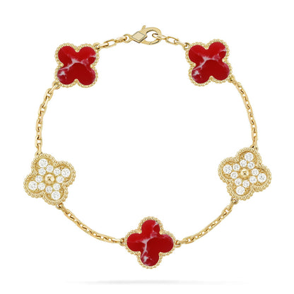 [Glitter]CLOVER 5 MOTIF RED PATTERN BRACELET COLLECTION