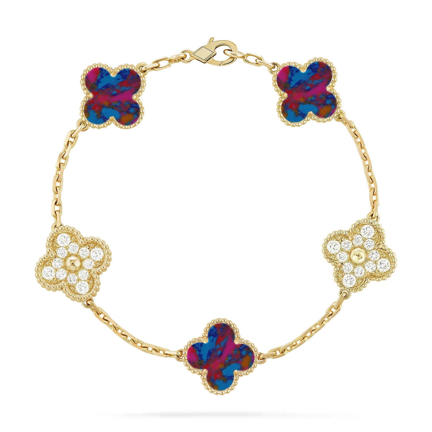 [Glitter]CLOVER 5 MOTIF COLOR GEMSTONES BRACELET COLLECTION