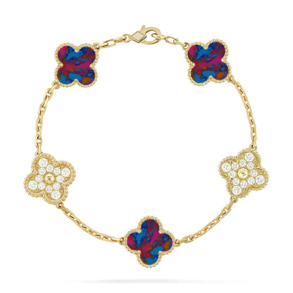 [Glitter]CLOVER 5 MOTIF COLOR GEMSTONES BRACELET COLLECTION