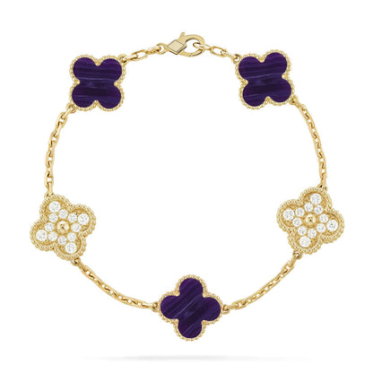 [Glitter]CLOVER 5 MOTIF PURPLE STRIPES BRACELET COLLECTION