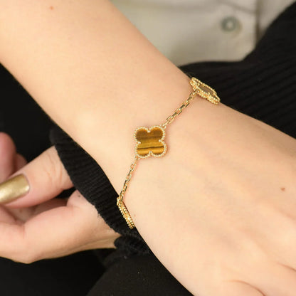 [Glitter] CLOVER 5 MOTIFS TIGER EYE BRACELET COLLECTION