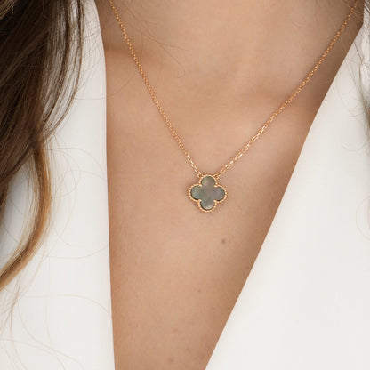 [Glitter Jewelry]CLOVER 15MM  GRAY MOTHER OF PEARL NECKLACE