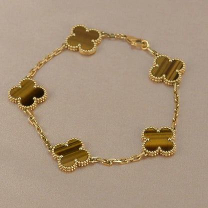 [Glitter] CLOVER 5 MOTIFS TIGER EYE BRACELET COLLECTION