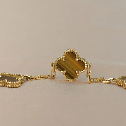[Glitter] CLOVER 5 MOTIFS TIGER EYE BRACELET COLLECTION