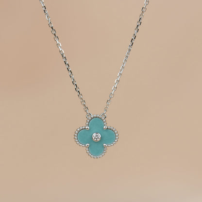 [Glitter Jewelry]CLOVER 15MM DIAMOND SVRES PORCELAIN  NECKLACE SILVER