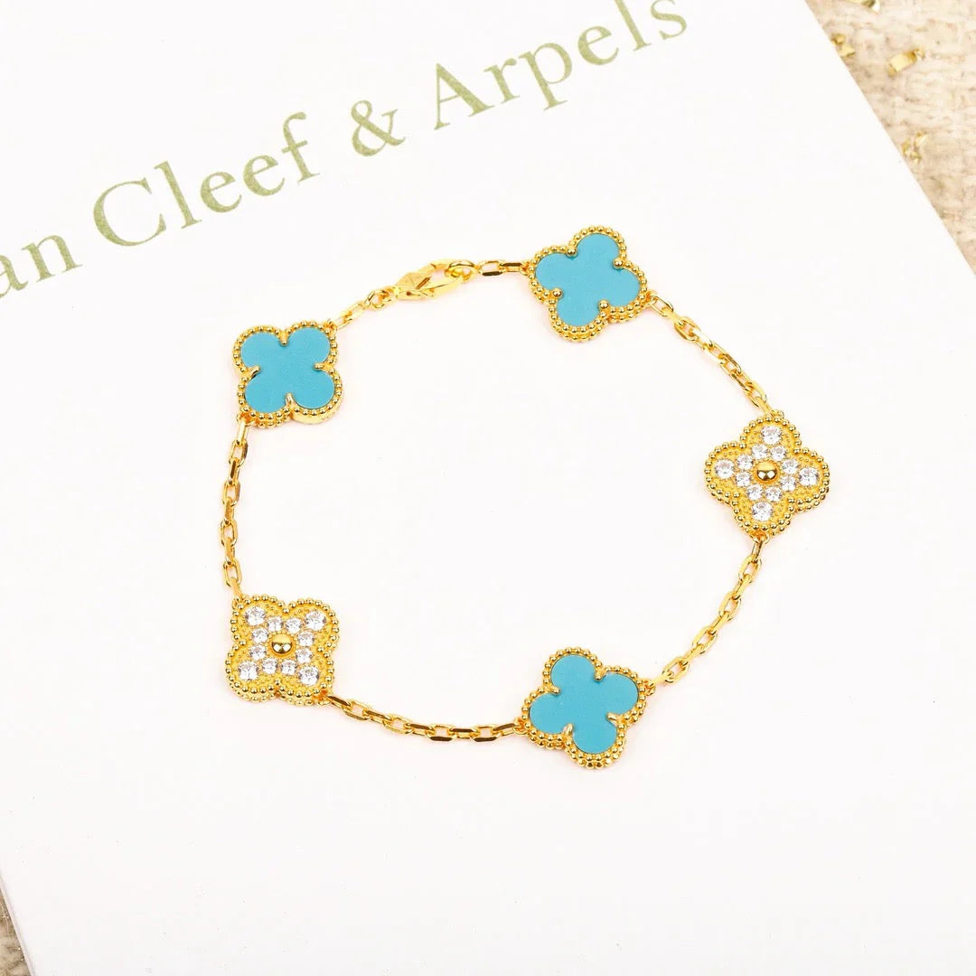 [Glitter] CLOVER 5 MOTIF TURQUOISE BRACELET COLLECTION