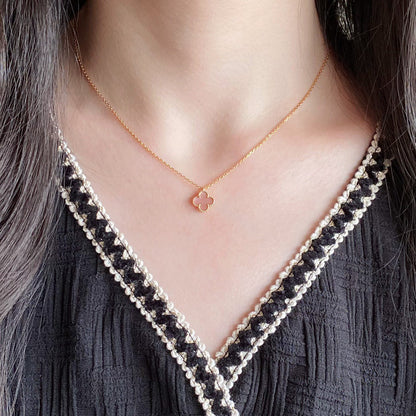 [Glitter Jewelry]CLOVER 15MM PINK MOTHER-OF-PEARL SINGLE FLOWER NECKLACE