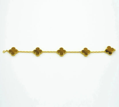 [Glitter] CLOVER 5 MOTIFS TIGER EYE BRACELET COLLECTION