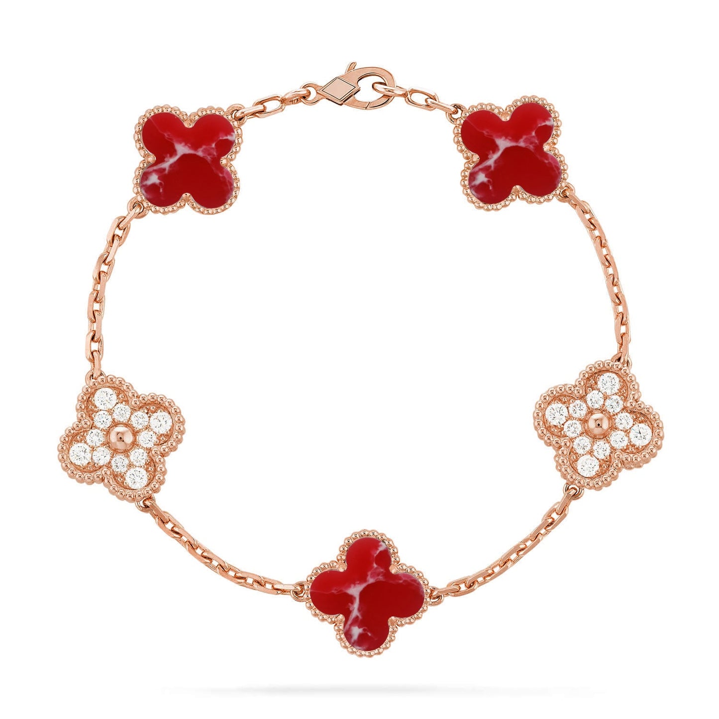 [Glitter]CLOVER 5 MOTIF RED PATTERN BRACELET COLLECTION