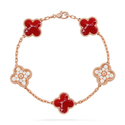 [Glitter]CLOVER 5 MOTIF RED PATTERN BRACELET COLLECTION