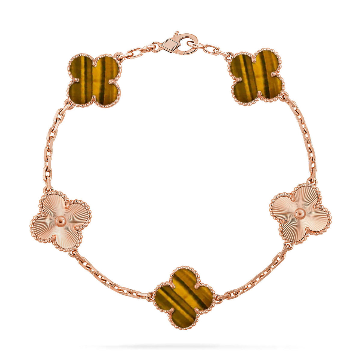 [Glitter] CLOVER 5 MOTIFS TIGER EYE BRACELET COLLECTION