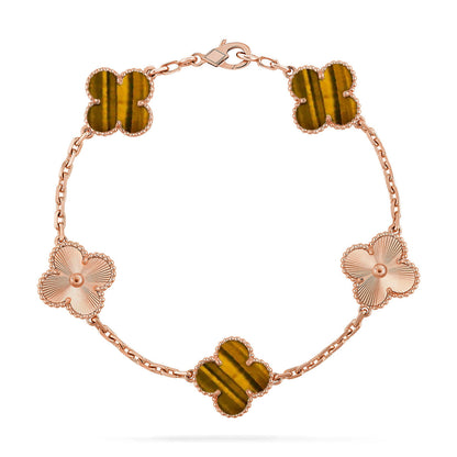 [Glitter] CLOVER 5 MOTIFS TIGER EYE BRACELET COLLECTION