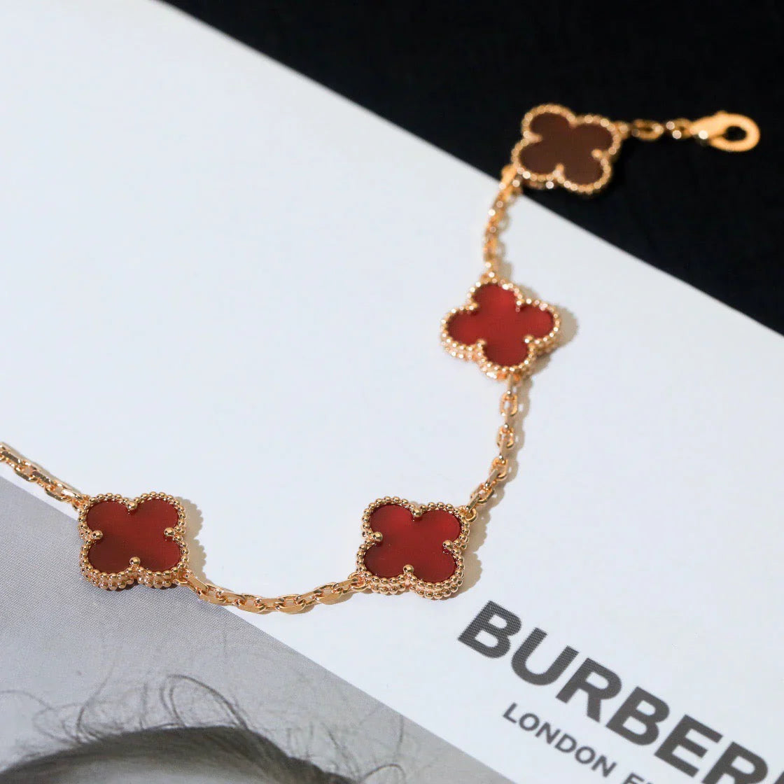 [Glitter] CLOVER 5 MOTIF RED CORNELIAN BRACELET COLLECTION