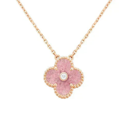 [Glitter Jewelry]CLOVER 15MM DIAMOND RHODONITE NECKLACE