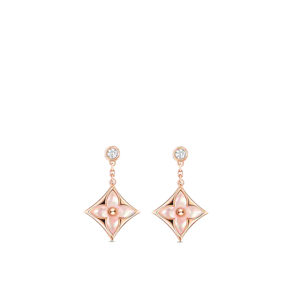 [Glitter Jewelry]DOUBLE STAR PINK GOLD MOP DROP EARRINGS