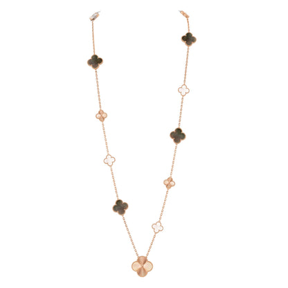 [Glitter Jewelry]DETACHABLE CLOVER 15(11+4) FLOWER ROSE GOLD NECKLACE SET