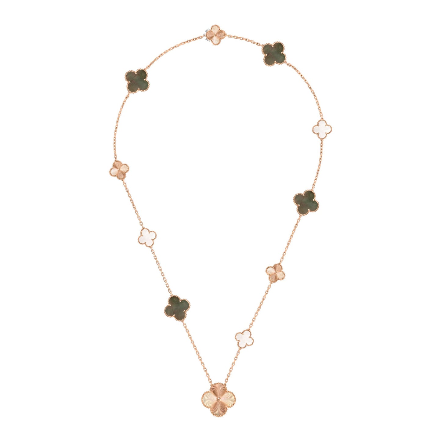 [Glitter Jewelry]DETACHABLE CLOVER 15(11+4) FLOWER ROSE GOLD NECKLACE SET