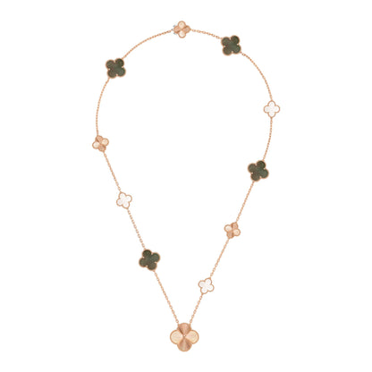 [Glitter Jewelry]DETACHABLE CLOVER 15(11+4) FLOWER ROSE GOLD NECKLACE SET