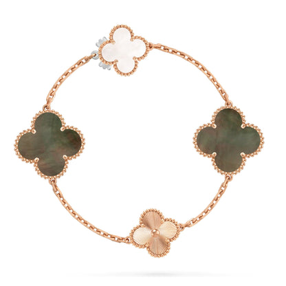 [Glitter Jewelry]DETACHABLE CLOVER 15(11+4) FLOWER ROSE GOLD NECKLACE SET