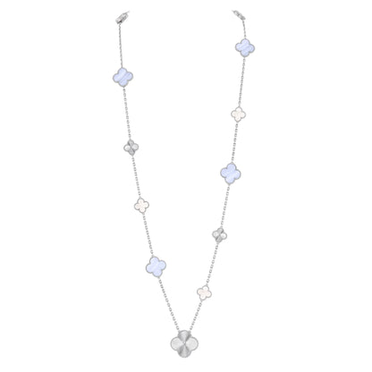 [Glitter Jewelry]DETACHABLE CLOVER 15(11+4) FLOWER SILVER NECKLACE SET