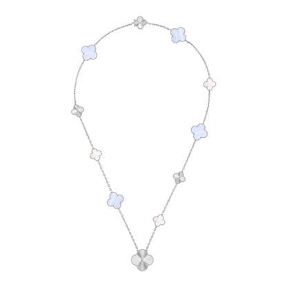 [Glitter]DETACHABLE CLOVER 15(11+4) FLOWER SILVER NECKLACE SET