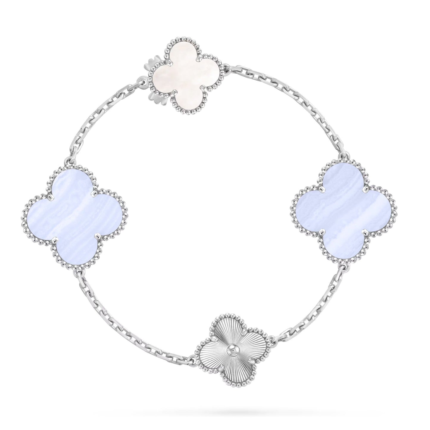 [Glitter Jewelry]DETACHABLE CLOVER 15(11+4) FLOWER SILVER NECKLACE SET